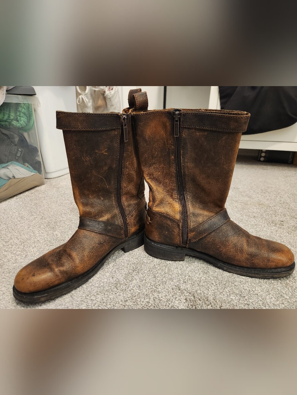 Harley-Davidson Women's Distressed Brown Leather Motorcycle Boots - Size 10